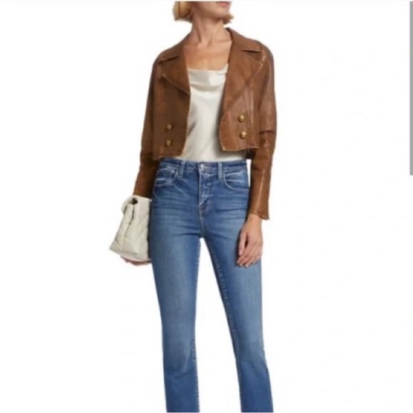 L’AGENCE Laverne Cotton Coated Cropped Biker Moto Jacket size xs NWT  $600 - Picture 3 of 12